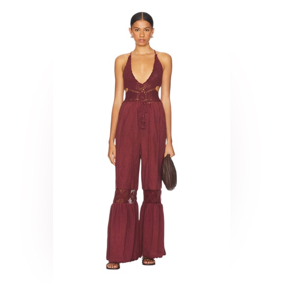 Free People Freya Crochet One Piece Jumpsuit in BrownSize Xsmall